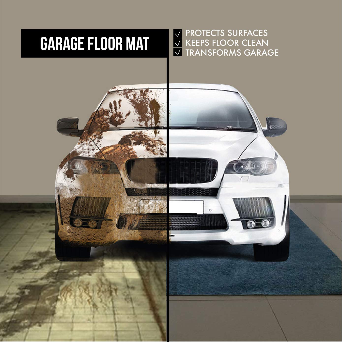 **Waterproof Runner Rug and Garage Floor Mat - 2 Rolls, 7.4’ x 8.4’ Each - Non-Slip Rubber Backing for Cars, Vehicles, Hallway, Entryway, Indoor Flooring & Home Gym - Includes Double-Sided Tape - Perfect for High-Traffic Areas, Mudrooms & Workshop Protection**