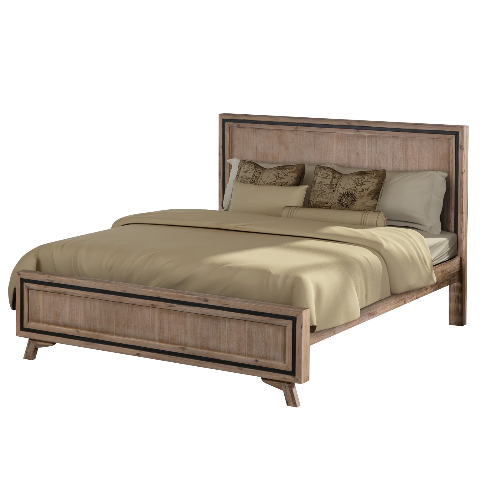 Luxury King Size Bed Frame - Solid Acacia Wood Construction with Oak & Brushed Silver Finish | Coastal & Modern Bedroom Decor for Master Suite
