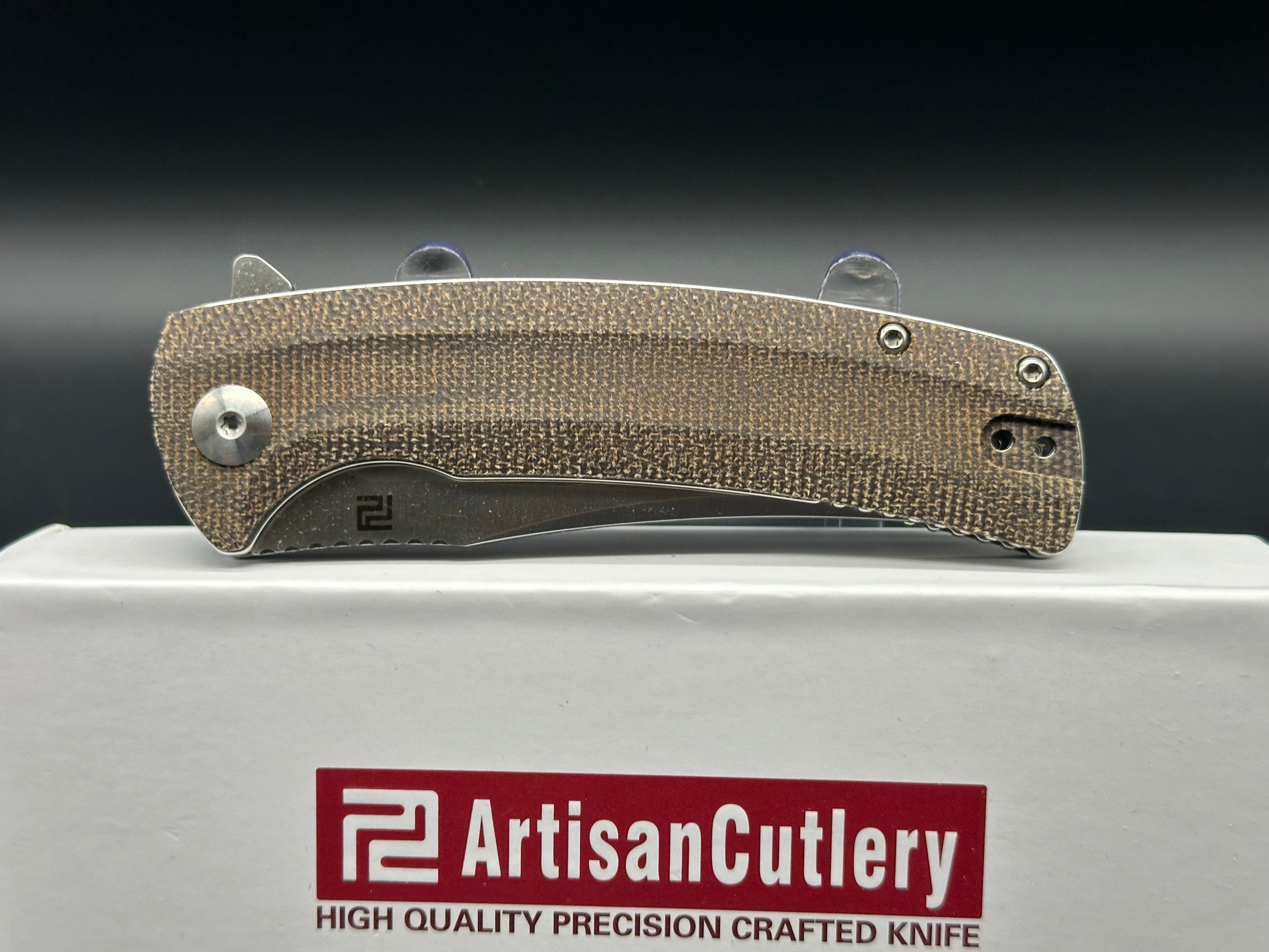 Artisan Cutlery Arroyo Liner Lock Folding Knife - OD Green Micarta Handle, EDC Pocket Knife for Outdoor Camping, Hiking & Everyday Carry
