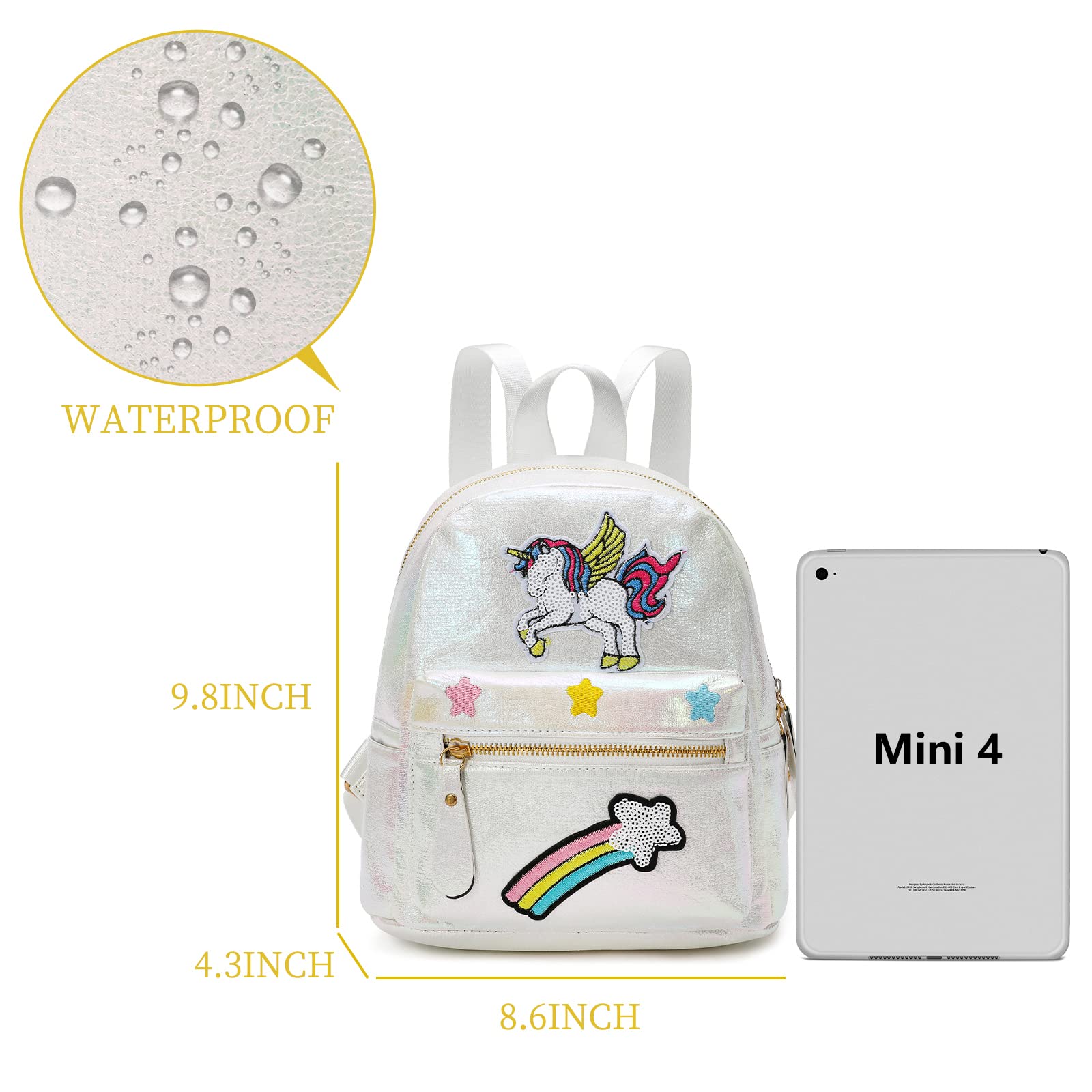 Unicorn Mini Leather Backpack for Girls - Cute White Small Purse for School, Travel & Everyday Use | Durable Kids Shoulder Bag