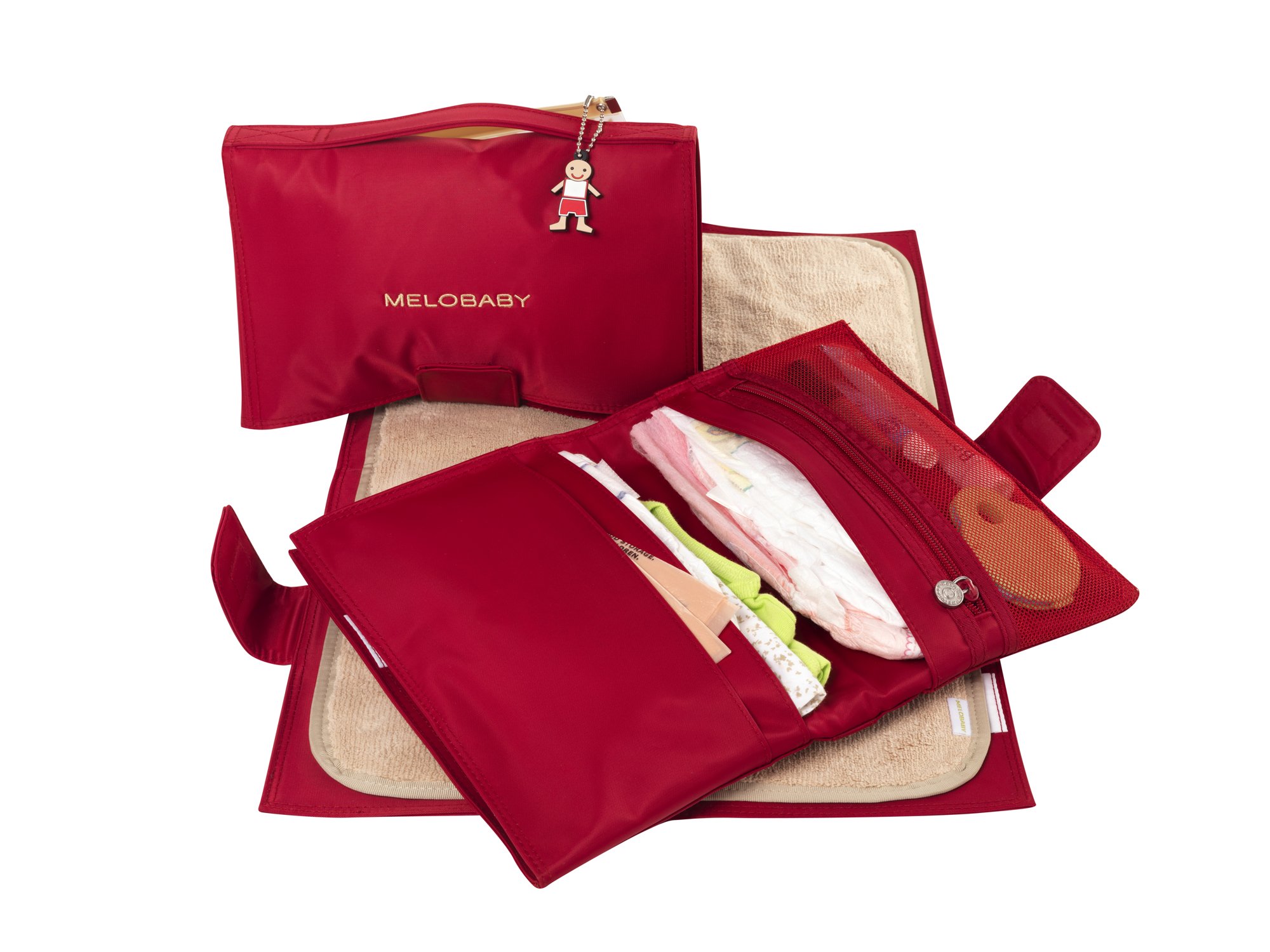 Melorouge Premium Leather Wallet & Mat Changing Pads - Stylish Red/Caramel Combo for Women | Perfect for Diaper Changes, Travel & Everyday Use