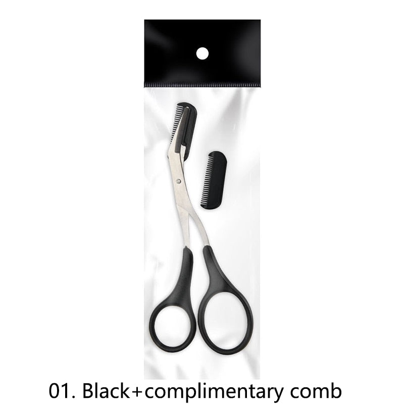 Professional Stainless Steel Eyebrow Scissors with Comb for Women - Precise Grooming & Shaping Tool for Eyebrows, Eyelashes & Facial Hair - Perfect for Home Salon, Travel & Makeup Kit