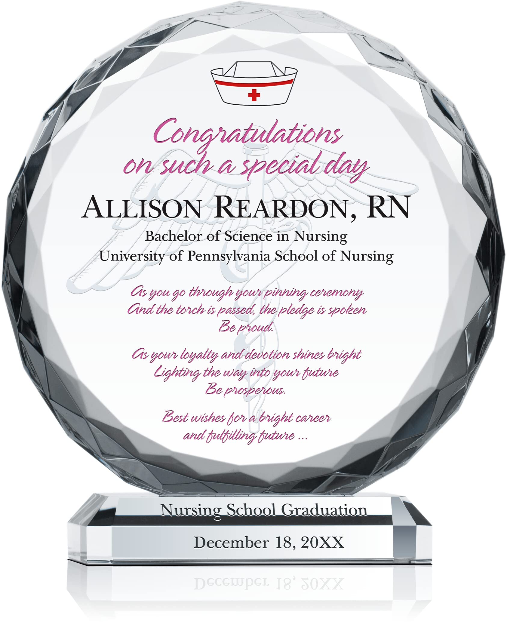 Personalized Crystal Nurse Graduation Pinning Gift - Custom Engraved with Name, School & Date - 8
