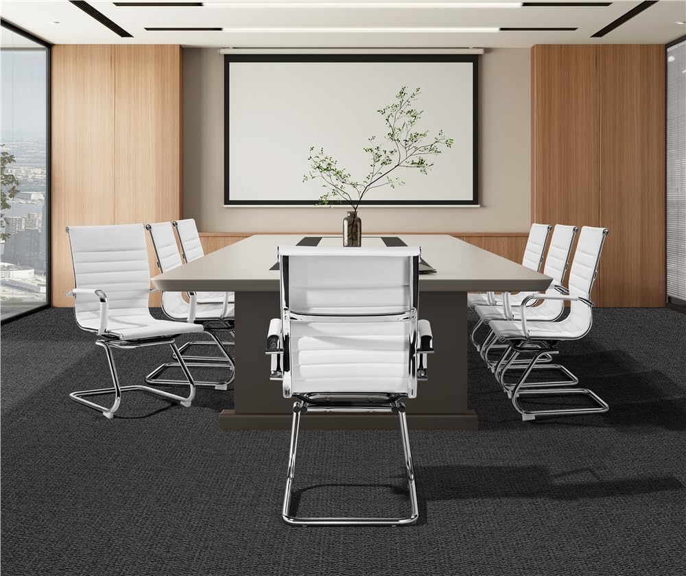 Yaheetech 2-Pack White Faux Leather Mid Back Office Reception Chairs - No Wheels, Ergonomic Design for Conference Rooms, Waiting Areas & Guest Seating - Comfortable & Stylish for Professional Spaces