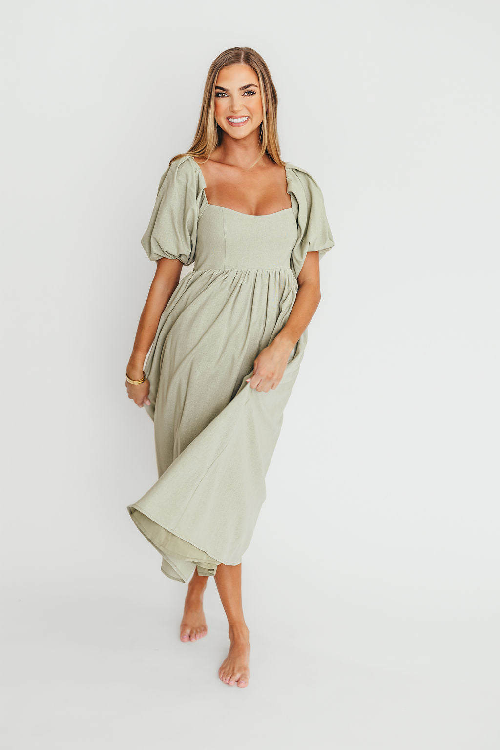 Hamilton Midi Dress in Olive - Bump Friendly Maternity Dress (Sizes S-2XL) | Flowy Summer Dress for Pregnancy, Nursing & Everyday Wear