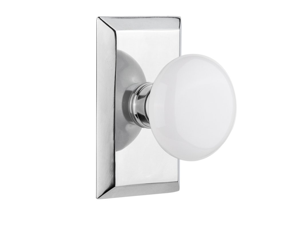 Vintage Style White Porcelain Door Knob - Classic Studio Plate Cabinet Pull - Antique Hardware for Home Decor (Ideal for Farmhouse, Cottage & Victorian Style Doors)