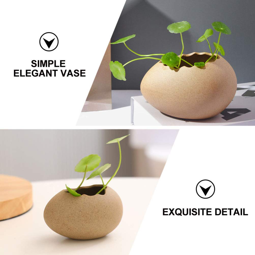 VOSAREA Ceramic Egg Shell Planter - Elegant Smooth Lines Home & Office Decor Vase for Plants, Succulents - Perfect for Living Room, Desk, or Shelf Display