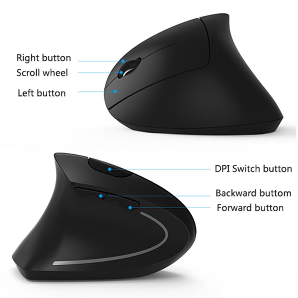 Lekvey Left Handed Mouse - Wireless 2.4GHz Ergonomic Vertical Mouse for Left-Handed Users, USB Receiver, Silent Click, Black | Perfect for Office Work, Gaming & Reducing Wrist Pain
