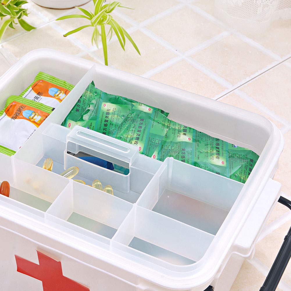 BSTCAR Portable Lockable Medicine Storage Box - Plastic Multi-Layer First Aid Kit Container for Home, Travel & Emergency Use - White