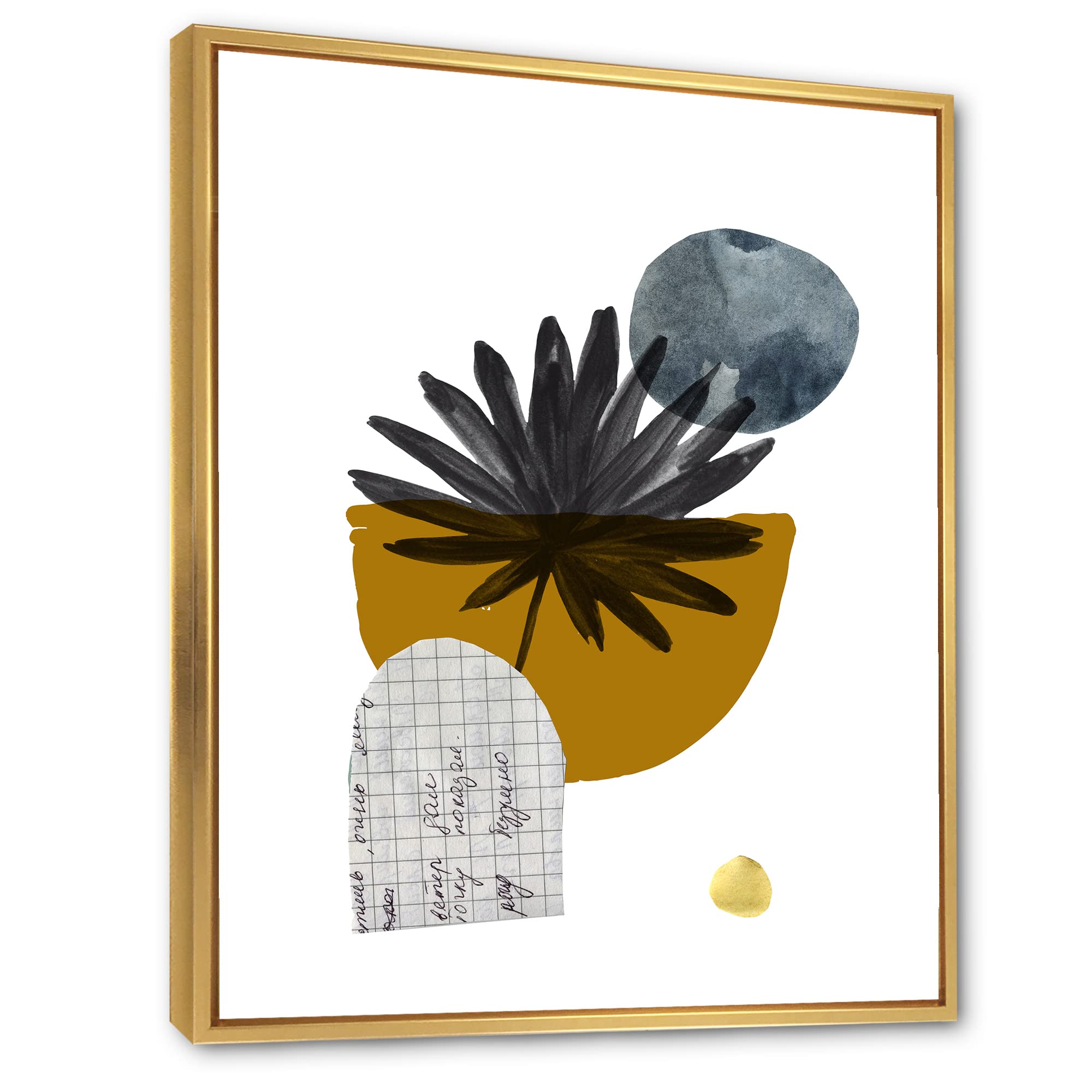 DesignQ Tropical Palm Leaf & Abstract Geometry Shapes I - Modern Framed Canvas Wall Art Print for Living Room, Bedroom & Office Decor