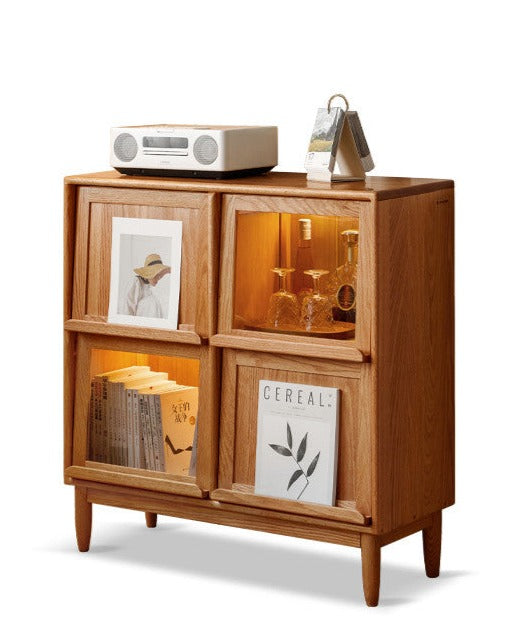 Solid Oak & Cherry Wood 4-Door Bookcase with Built-in Lighting - Modern Bookshelf for Living Room, Office, or Library - Perfect for Storing Books, Magazines, and Decorative Items
