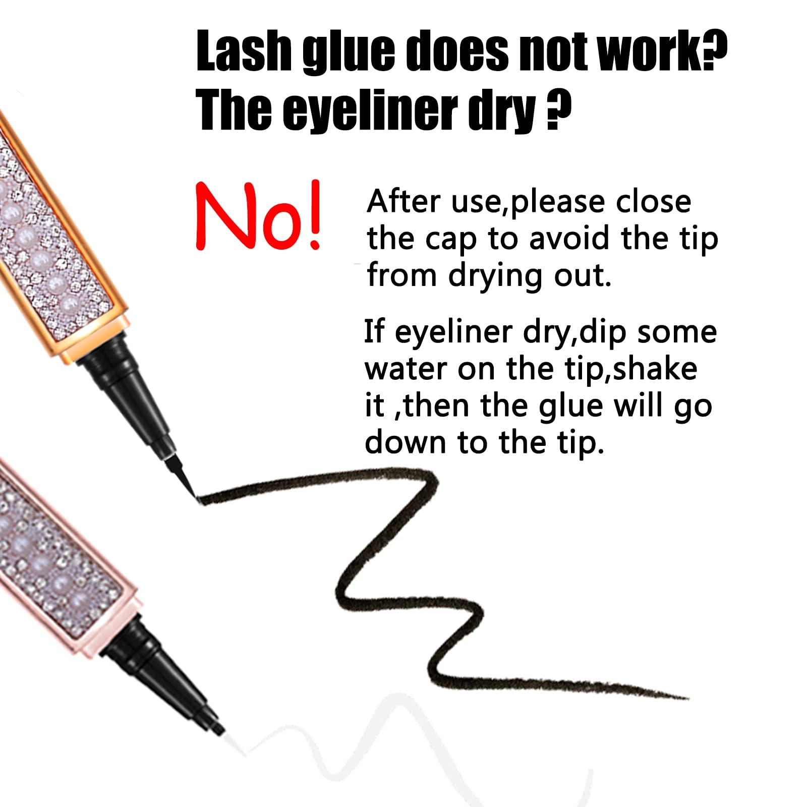 Latex-Free Eyeliner Lash Glue for Sensitive Eyes - Waterproof False Eyelash Adhesive Pen with Strong Hold (1P, Black) | Perfect for Daily Wear, Special Occasions & Professional Makeup
