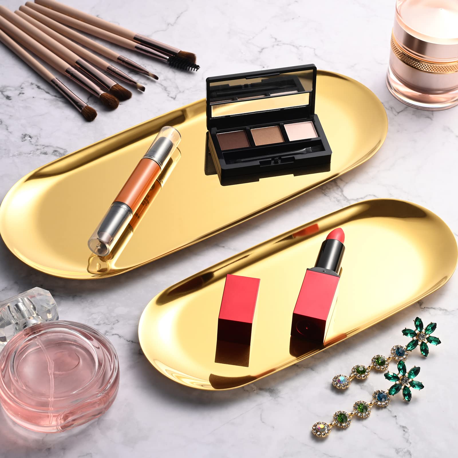 Stainless Steel Tray for Jewelry & Makeup - Gold Vanity Decor (30x12cm) - Perfect for Bathroom & Living Room