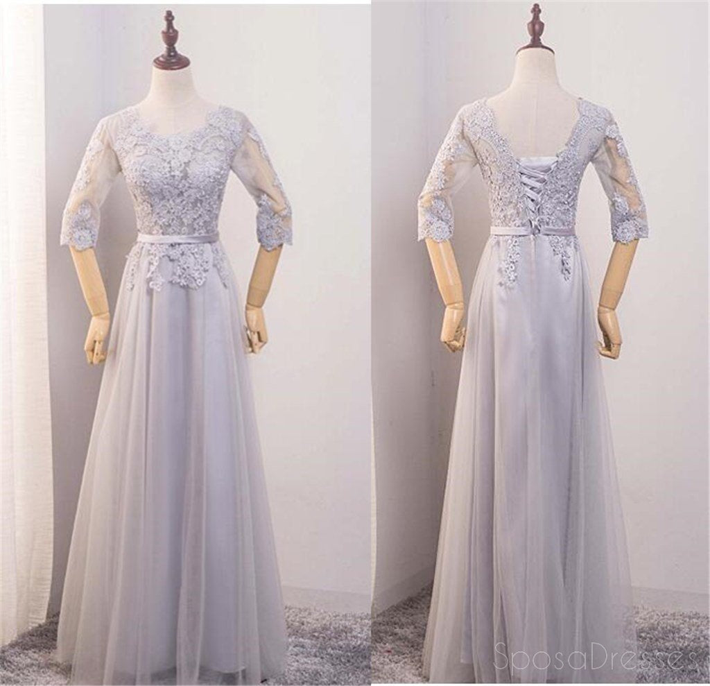 Elegant Long Sleeve Scoop Neck Gray Lace Prom Dress - Formal Evening Gown for Homecoming, Wedding, Party & Special Occasions | Style 17184