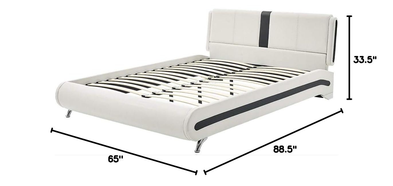 Carlton White Queen Size Platform Bed Frame with 2 Nightstands - Modern Bedroom Furniture Set for Master Bedroom or Guest Room