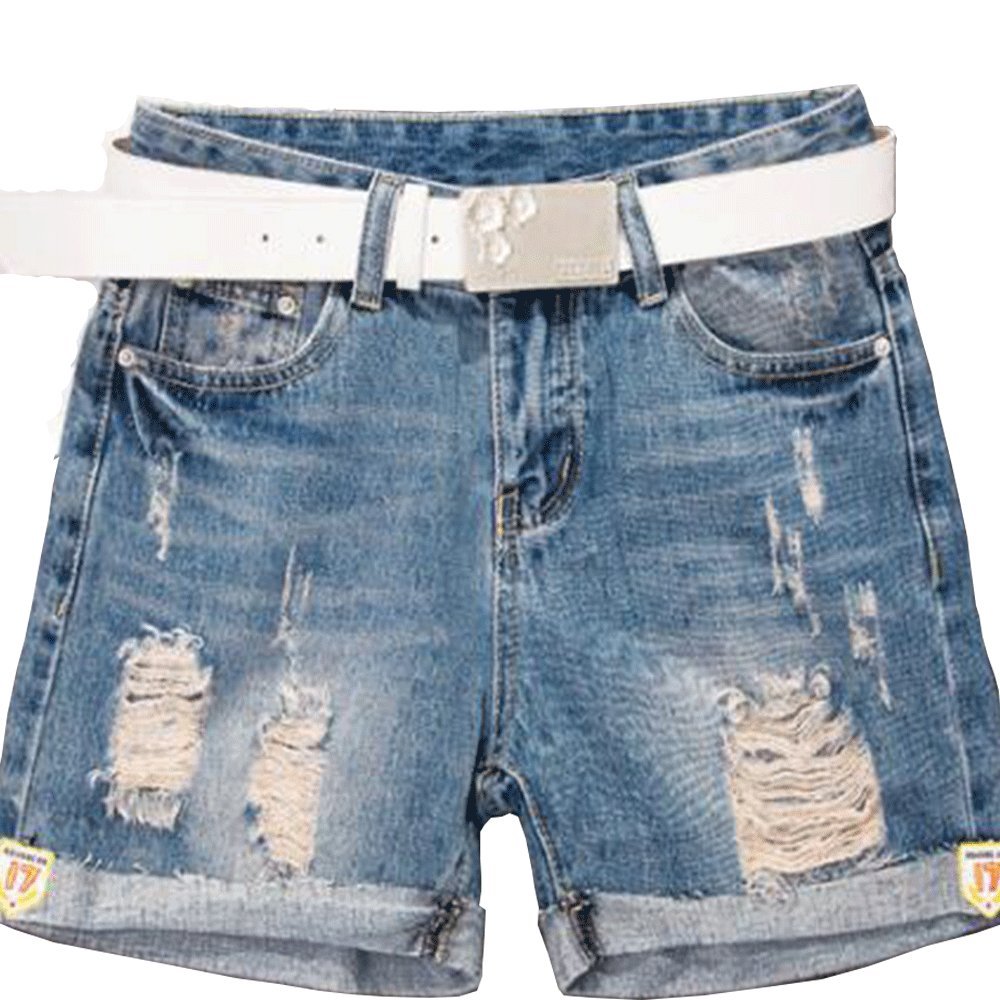 Women's Summer Denim Shorts - High Waist Slim Fit Ripped Distressed Jeans Shorts for Casual Wear & Beach Outfits
