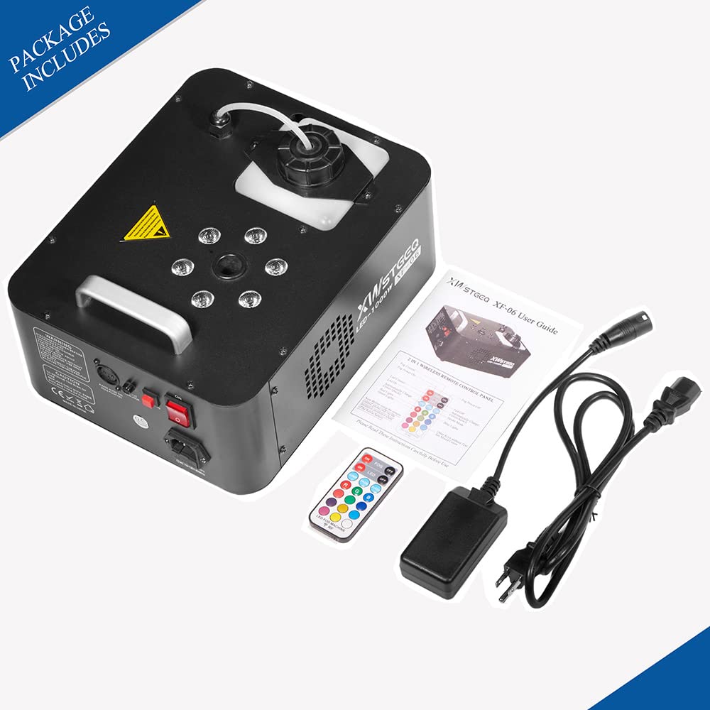 1000W Vertical Fog Machine with 6 LED Lights & Wireless Remote - Perfect for Stage Shows, Halloween Parties, Wedding Events, and DJ Performances