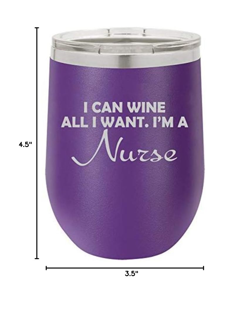 12 oz Double Wall Vacuum Insulated Stainless Steel Wine Tumbler - Stemless Travel Mug for Coffee & Hot Drinks with Leak-Proof Lid - Funny Nurse Gift 