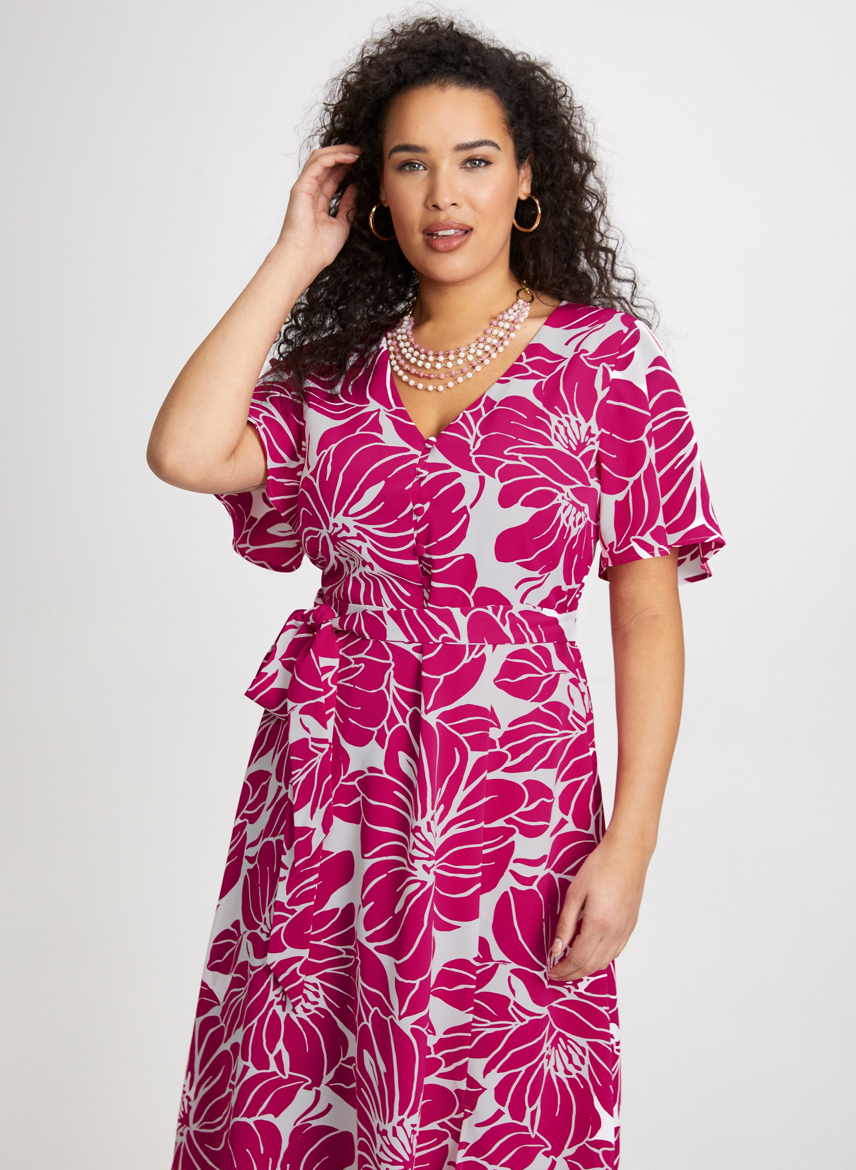 Elegant Floral Self-Tie Sash Dress for Women | Summer Wedding Guest Dress & Garden Party Outfit