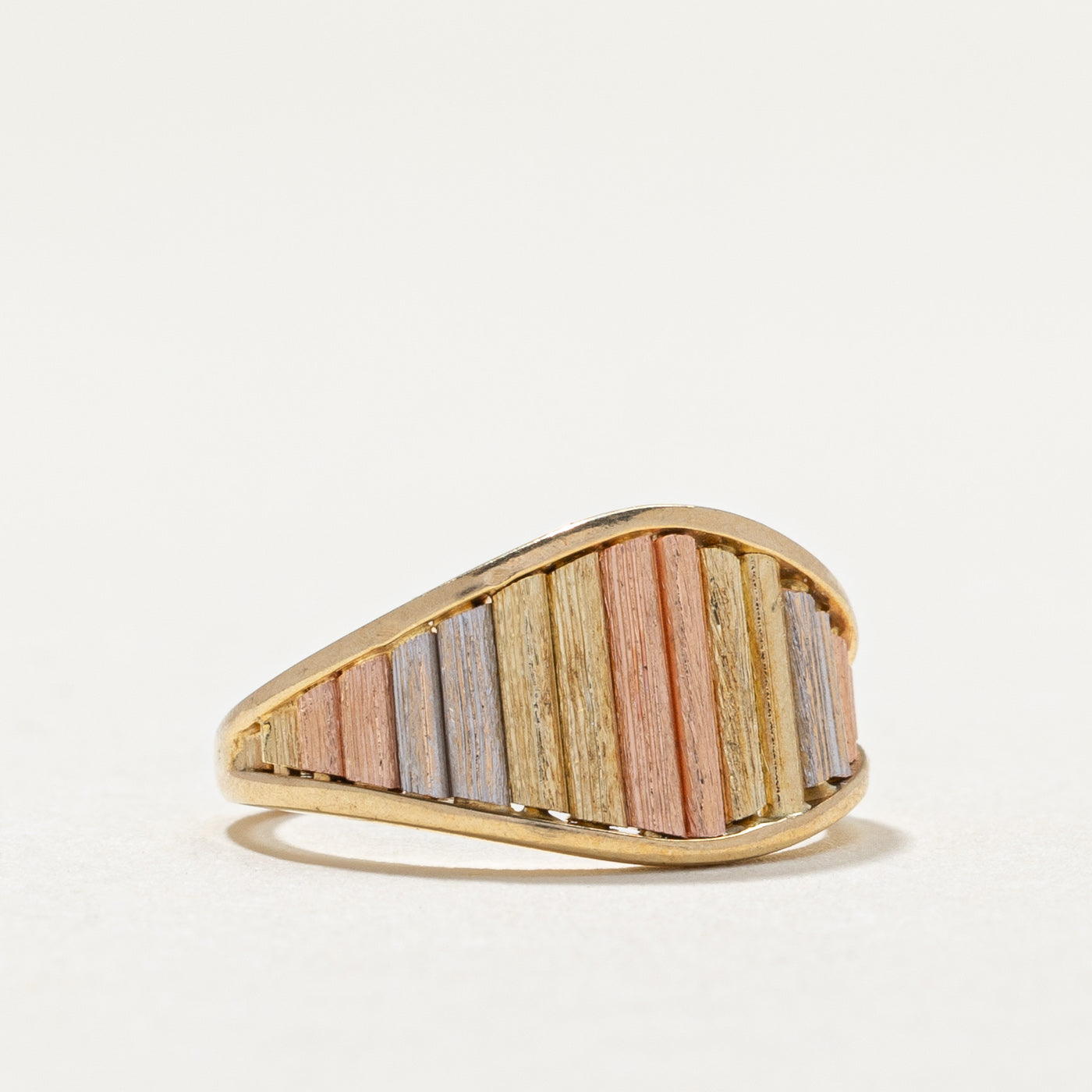 14K Tri-Tone Gold Fluted Tapered Ring - Size 3.5 | Elegant Stackable Band for Women, Perfect for Weddings, Anniversaries & Everyday Wear
