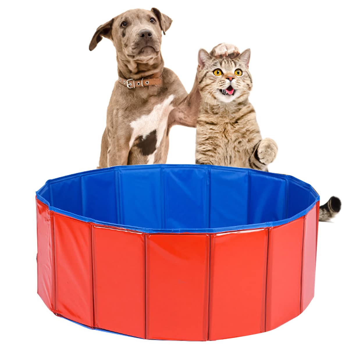 Foldable Dog Pet Pool - Portable PVC Swimming Pool 24x8 Inch, Collapsible Bath Tub for Dogs & Cats, Indoor/Outdoor Puppy Ball Pit - Perfect for Backyard, Beach & Summer Water Play (Red)