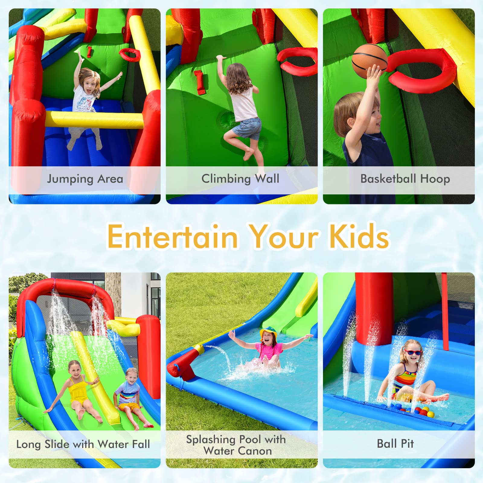 **BOUNTECH Inflatable Water Slide for Kids & Adults - Mega Water Bounce House with 2 Slides, Ball Pit, Splash Pool - Wet & Dry Outdoor Play - Perfect for Backyard Parties, Summer Fun, and Birthday Gifts**    *(Ideal for backyard gatherings, summer celebrations, kids' birthday parties, and family outdoor entertainment!)*