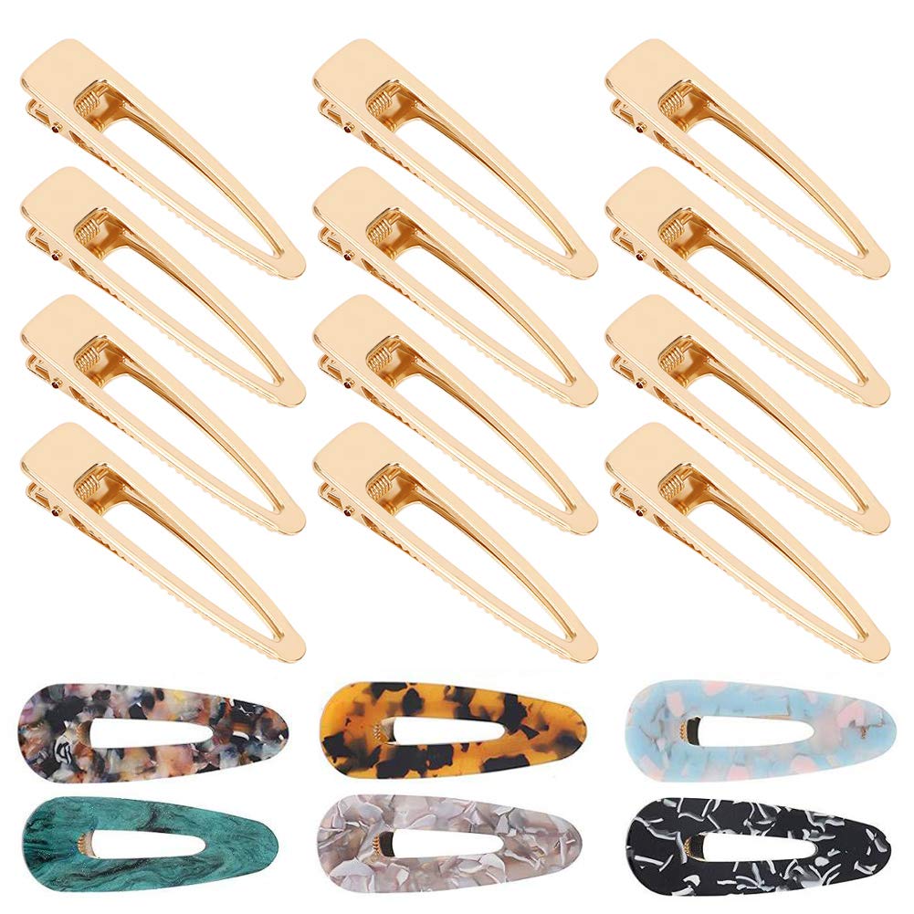 30pcs Gold Alligator Hair Clips Barrettes - Metal Hollow Hair Clips for DIY Crafts, Silicone Mold Making, Pearl Acrylic Resin Hair Accessories - Perfect for Bridal, Prom, Party Hairstyles and Gift Giving (Gold Water Drop Design)
