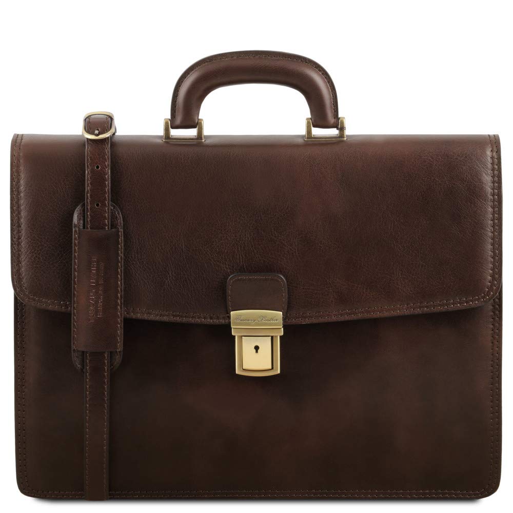 Premium Tuscany Leather Amalfi Business Briefcase - 1 Compartment Dark Brown Leather Bag for Men - TL141351/5 - Perfect for Office, Travel & Professional Meetings