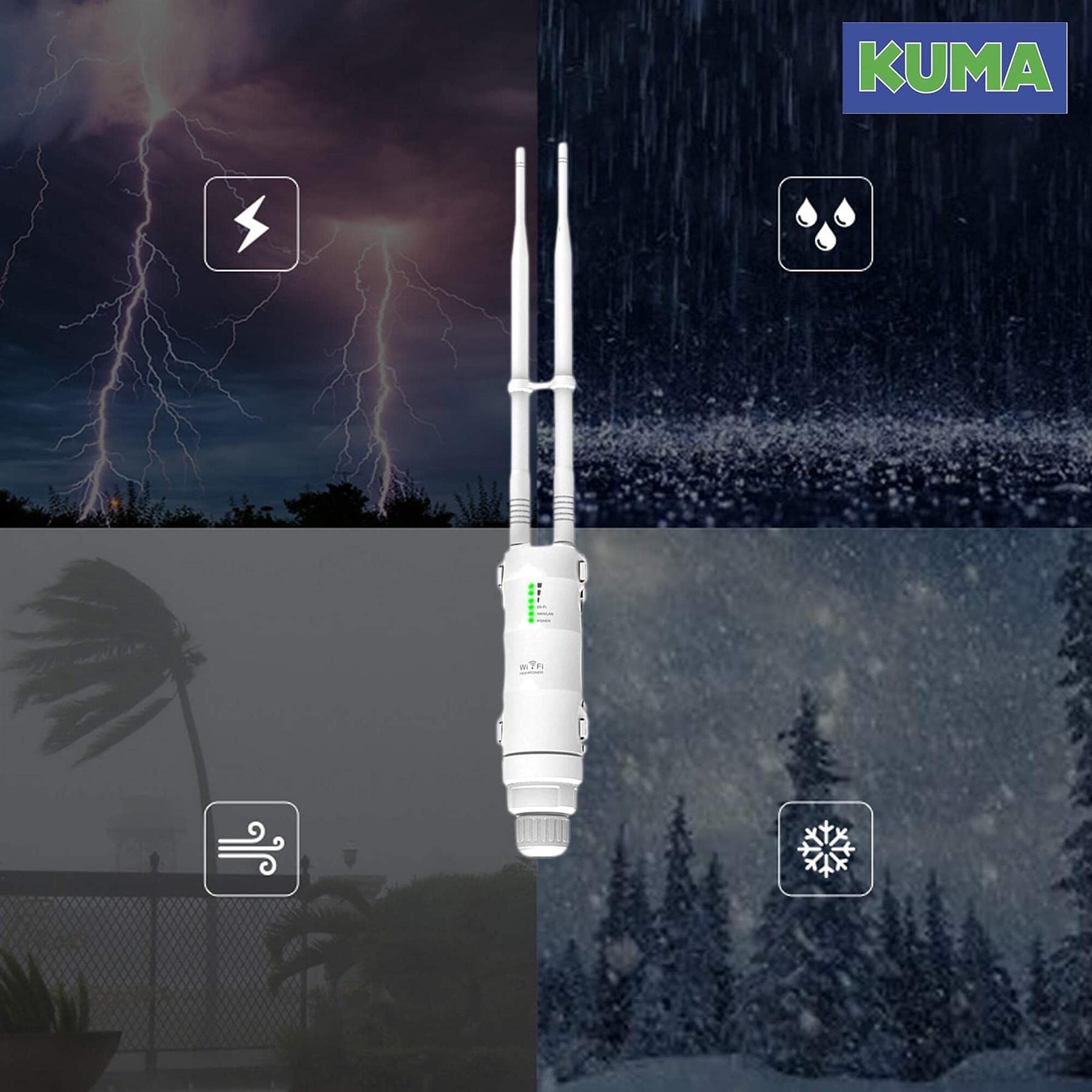 KUMA 600Mbps Dual Band WiFi Antenna Booster Kit - 5GHz & 2.4GHz Wireless Signal Amplifier & Range Extender for Home Office Garden - WiFi Repeater Router with AP Access Point Mode - Perfect for Streaming Gaming & Remote Work