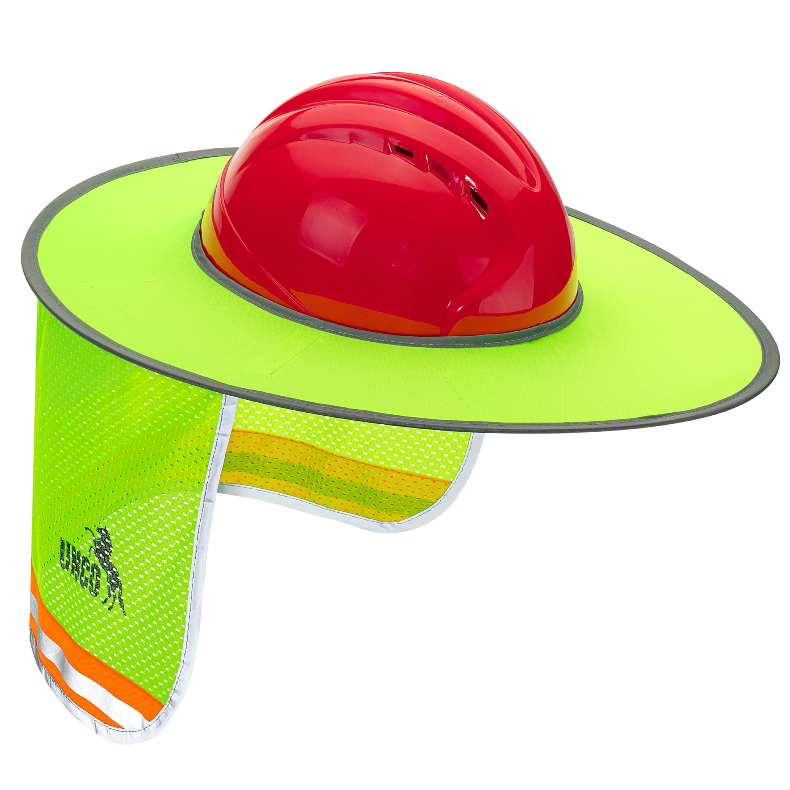 UNCO High Visibility Reflective Hard Hat Sun Shield - Green Full & Standard Brim Mesh Sunshade for Construction, Safety Work & Outdoor Labor | Hard Hat Accessories, Visor & Neck Shade for Sun Protection