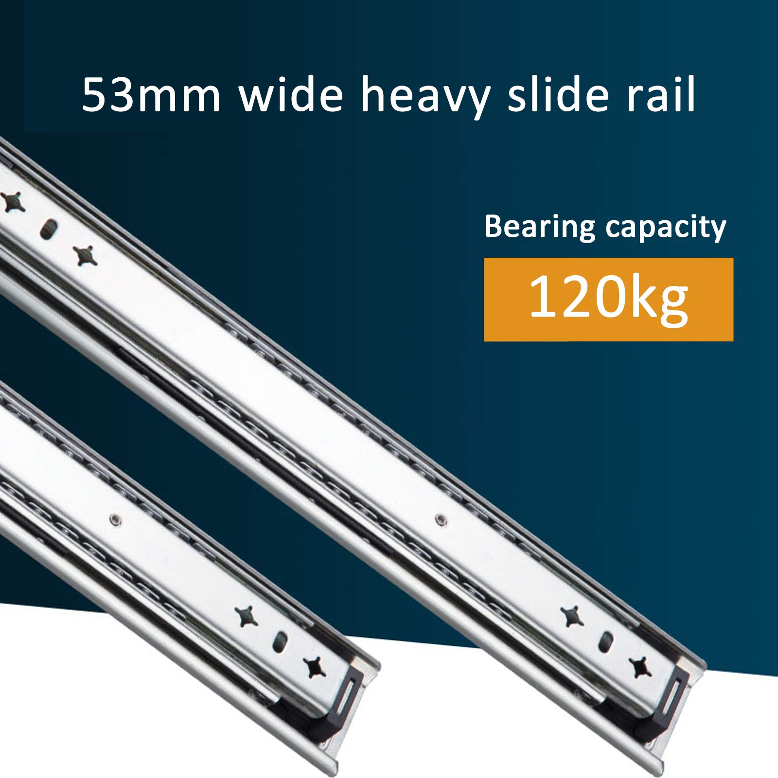 1 Pair Heavy Duty Ball Bearing Drawer Slides - 3-Section Full Extension Side Mount Runners with 120kg Load Capacity (44in/1100mm) - Perfect for Toolboxes, Industrial Cabinets, Vehicle Storage & Stair Shoe Organizers