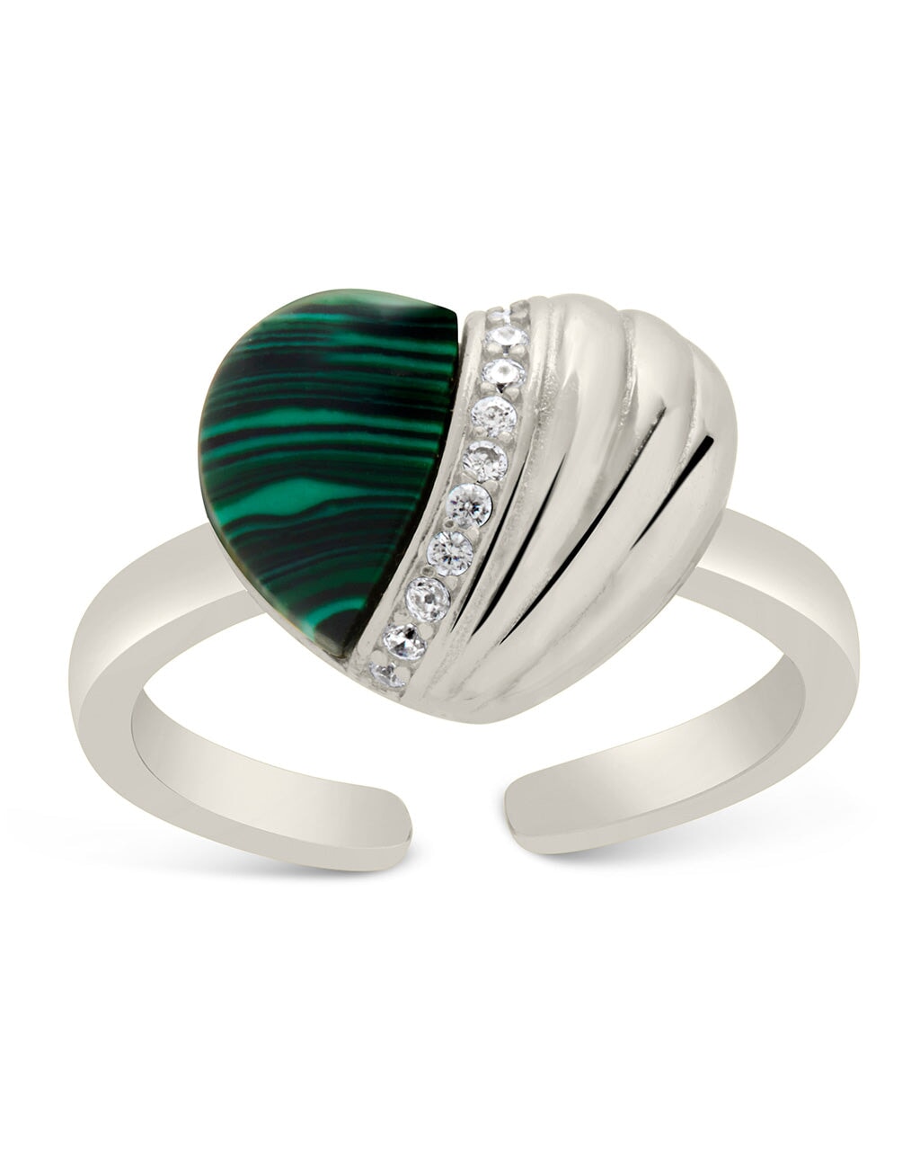 Hollis Sterling Silver Malachite & CZ Heart Ring for Women - Elegant Green Gemstone Jewelry Gift for Valentine's Day, Anniversary & Special Occasions