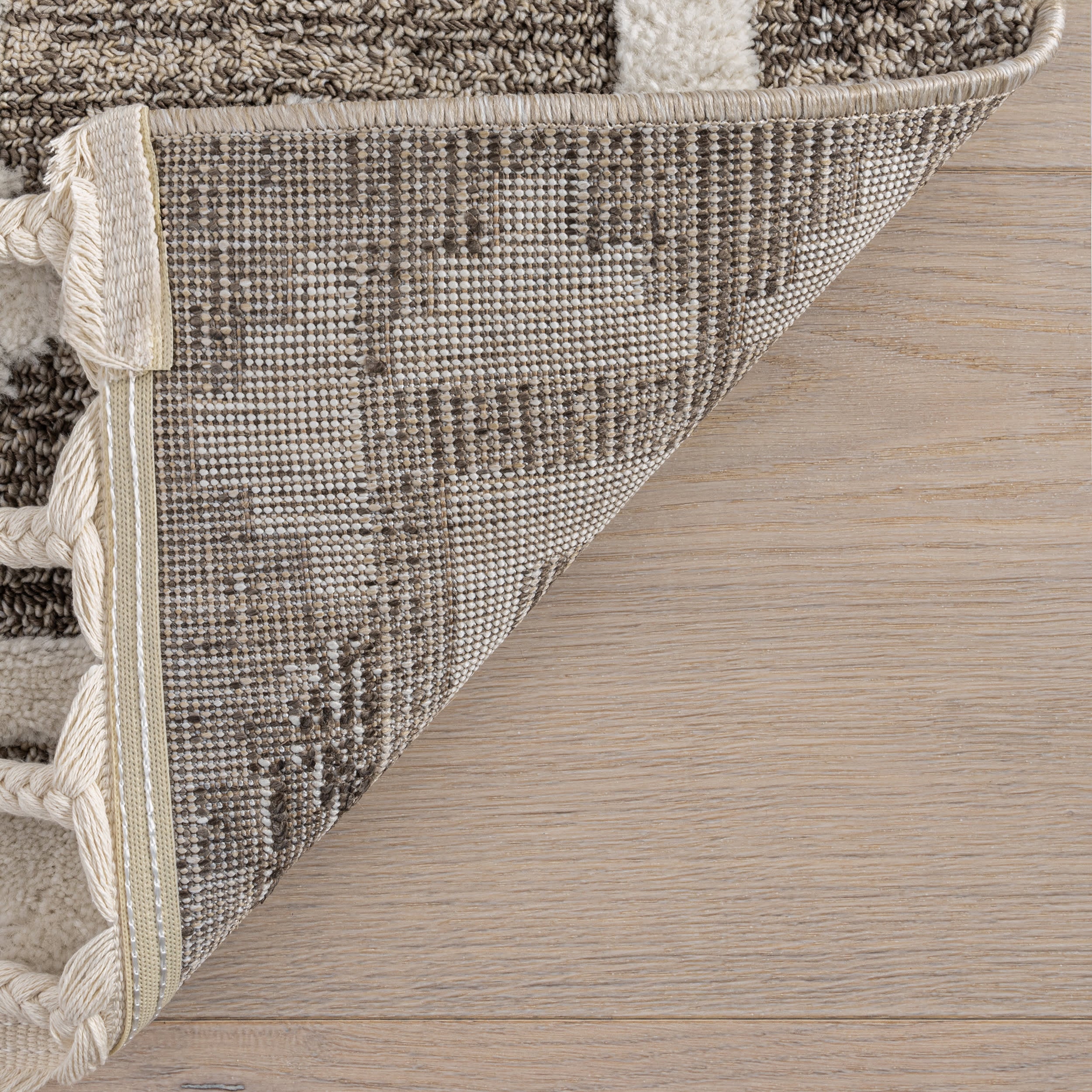 Geometric Tasseled Area Rug - Beige Bohemian Style Floor Carpet for Living Room, Bedroom & Nursery Decor