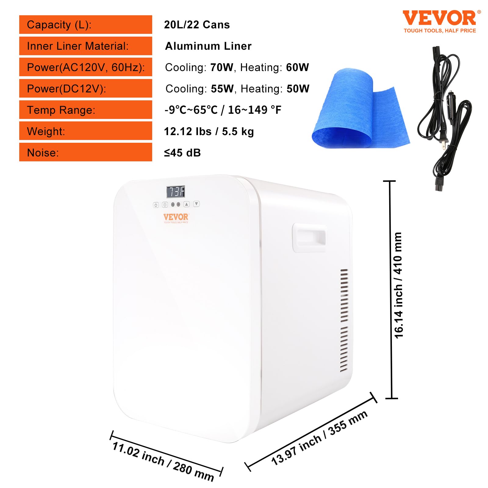 VEVOR 20L Mini Fridge with Temperature Control Touch Screen - Portable Skincare & Beverage Cooler for Cosmetics, Drinks, Milk - Perfect for Bedroom, Office, Car, Dorm - AC/DC Compact Refrigerator (White) - Ideal for Storing Skincare Products, Drinks & Snacks On-The-Go