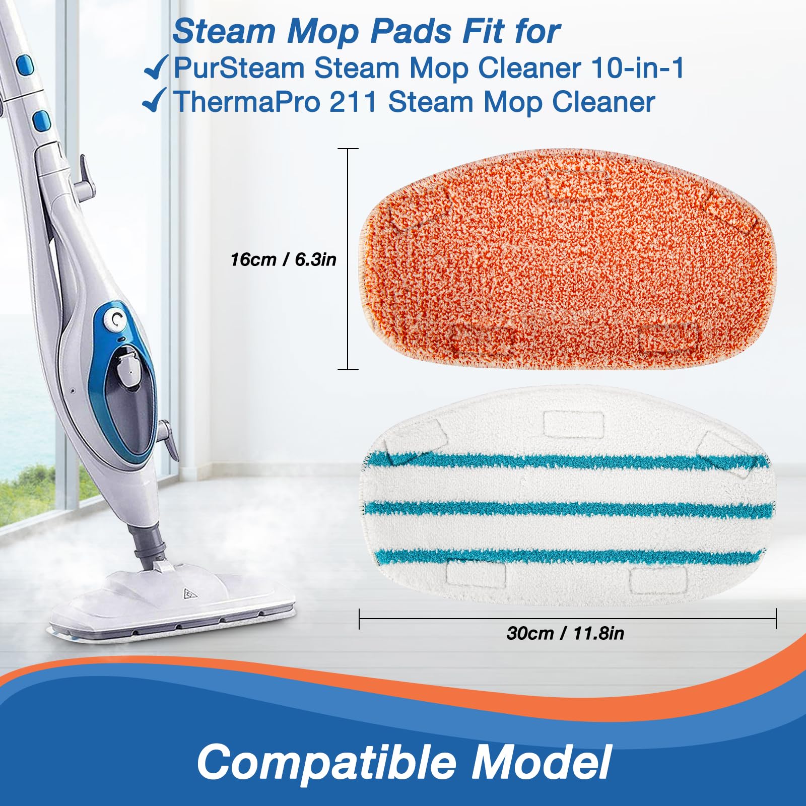8 Pack Steam Mop Replacement Pads - Compatible with PurSteam 10-in-1 Steam Mop Cleaner - Includes 4 Upgraded Ultra Cleaning Pads & 4 Washable Microfiber Pads - Perfect for Hardwood Floors, Tile, Laminate & Carpet Cleaning