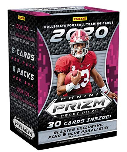 2020 Panini Prizm Draft Picks NFL Football Trading Cards Blaster Box - 6 Packs with Exclusive BLUE Parallels - 30 Cards Including Potential Joe Burrow Rookie Cards | Perfect for Collectors, Fantasy Football Fans, and Sports Memorabilia Enthusiasts