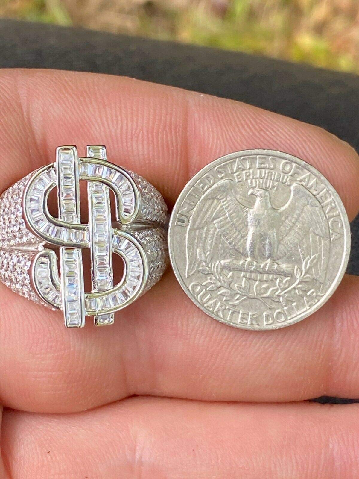 HarlemBling Solid 925 Sterling Silver Money $ Sign Ring for Men - Iced Baguette Diamond Hip Hop Jewelry - Sizes 7-13 - Perfect for Rappers, Hip Hop Artists & Streetwear Fashion
