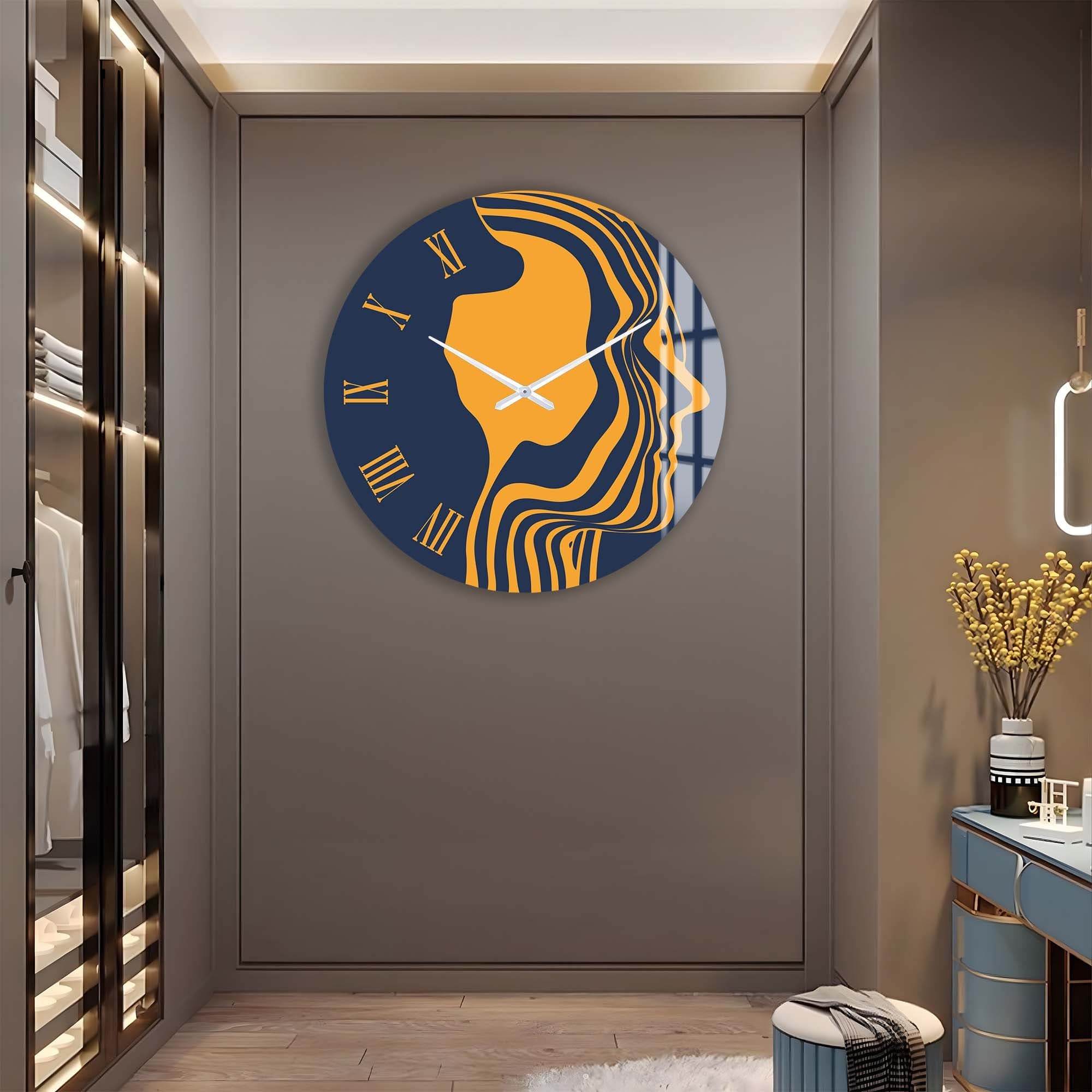 Stylish Orange Silhouette Glass Wall Clock - Modern Home & Office Decor - Perfect for Living Room, Bedroom, Kitchen