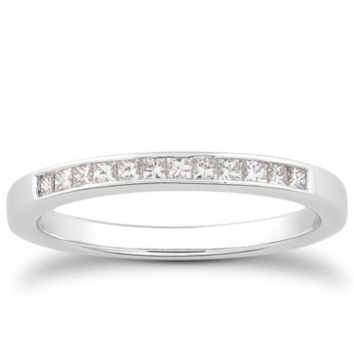 14K White Gold Channel Set Princess Cut Diamond Wedding Ring Band for Women – Elegant Bridal Jewelry for Engagement, Anniversary & Special Occasions