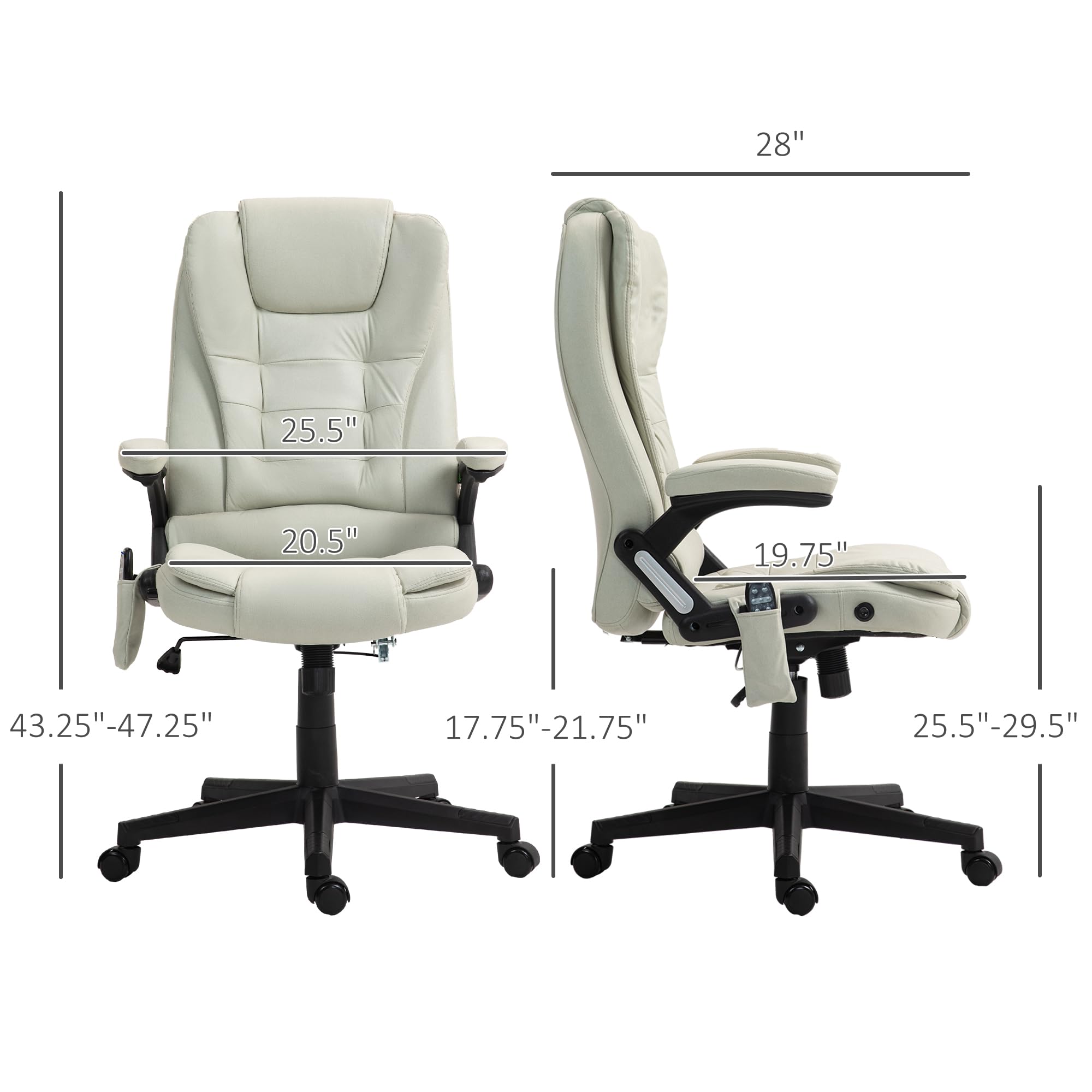 HOMCOM 6-Point Vibrating Massage Office Chair with Heating - High Back Executive Chair, Reclining Backrest & Padded Armrests - Remote Control - Beige Microfiber - Perfect for Home Office, Gaming & Relaxation