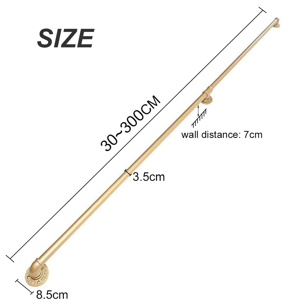 Modern Gold Stair Handrail Brackets Kit - Wall Mounted Wrought Iron Railing Guardrail for Indoor & Outdoor Staircases (1FT-10FT, 180cm) - Perfect for Home Safety, Deck Stairs, Porch Railings & Balcony Support