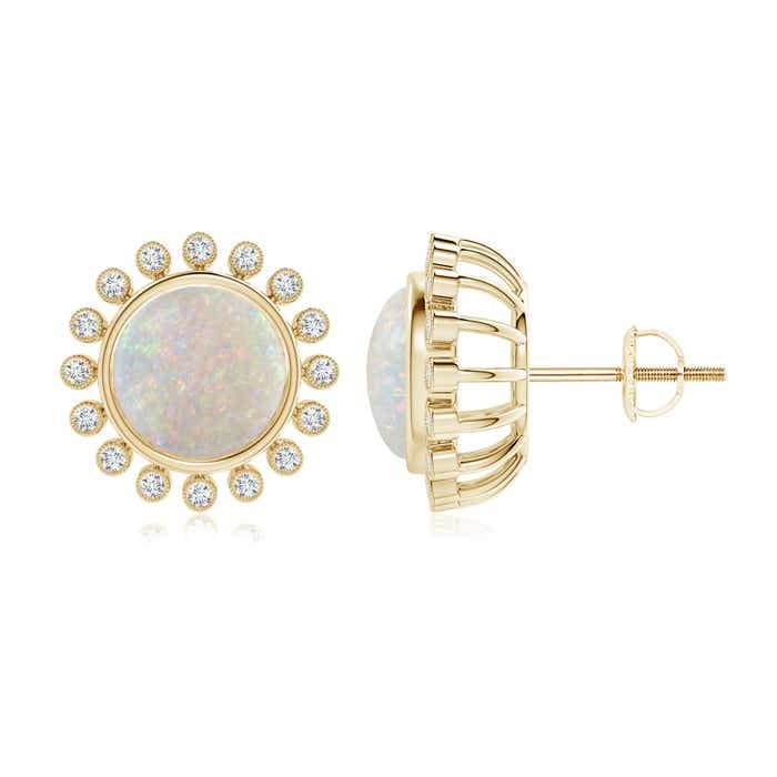 14K Solid Gold/Platinum Natural Opal Halo Earrings for Women | October Birthstone Jewelry Gift for Her | Birthday, Wedding & Anniversary | Perfect for Formal Events & Everyday Wear