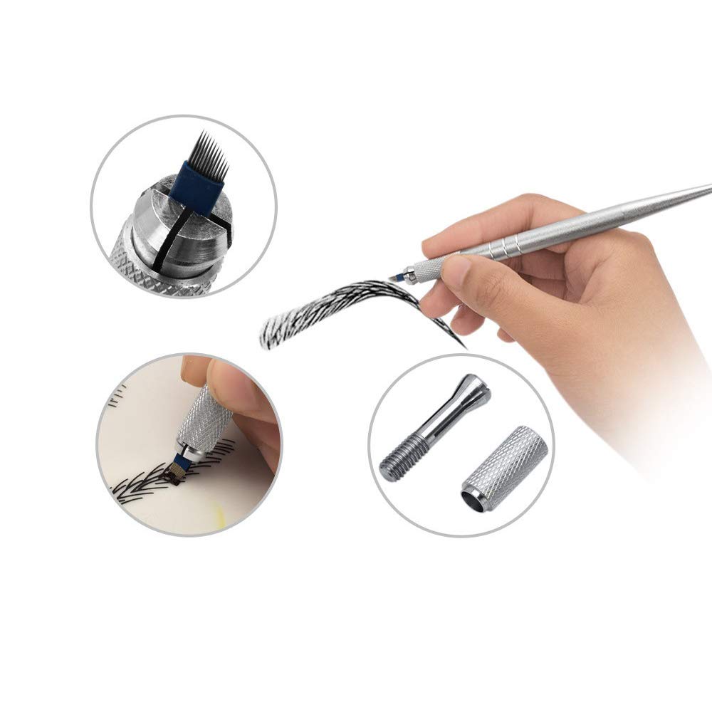 Pinkiou Professional Microblading Kit - 5-Piece Silver Hair Stroke Eyebrow Tattoo Pen Set with Holder | Microblading Tools for Permanent Makeup & Eyebrow Enhancement | Perfect for Salon Professionals & Home Use