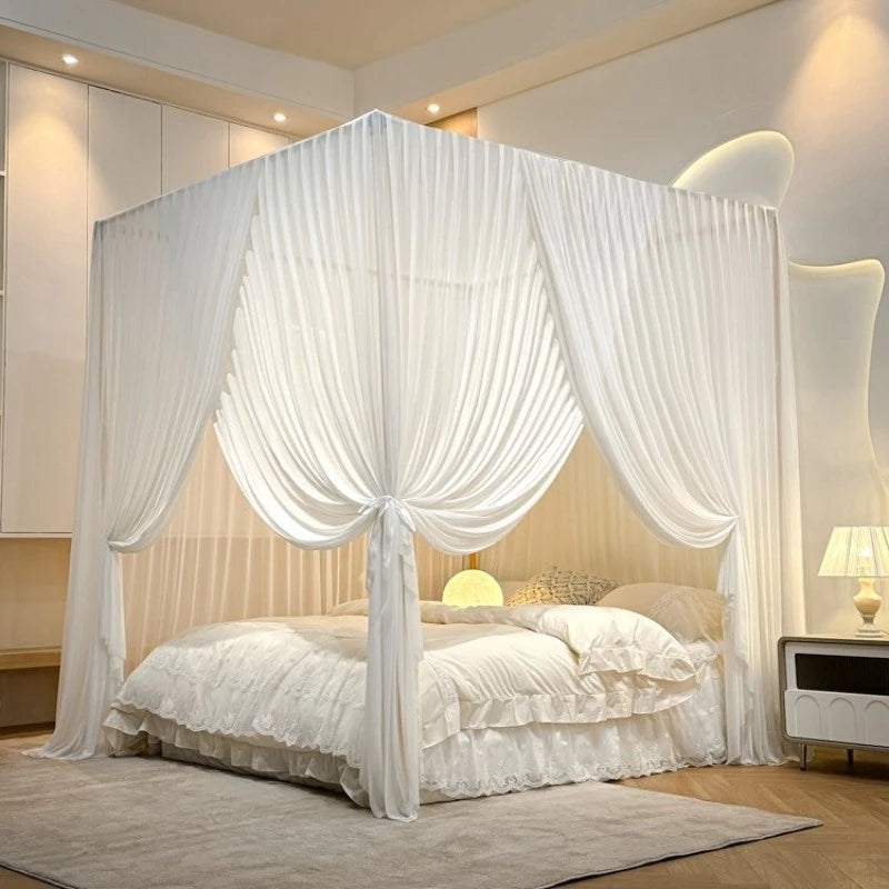 Luxury Silky Semi-Sheer Canopy Bed Curtain - Elegant Sheer Fabric for Romantic Bedroom Decor, Wedding, Nursery & Boho Chic Home Decor