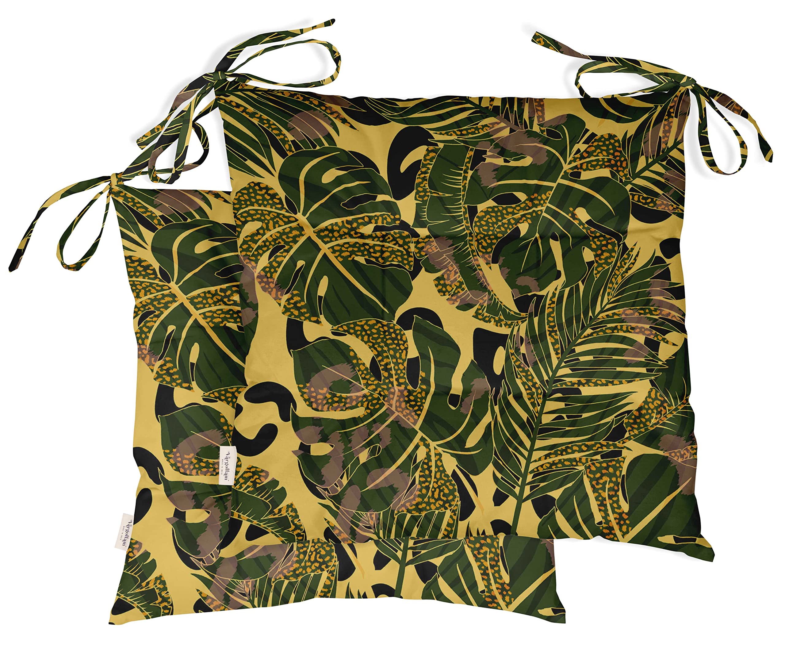 Waterproof 19-Inch Square Patio Cushion Set of 2 - Indoor/Outdoor Tufted Seat Cushions with Tropical Leaf Print in Yellow | Perfect for Garden, Poolside & Patio Furniture