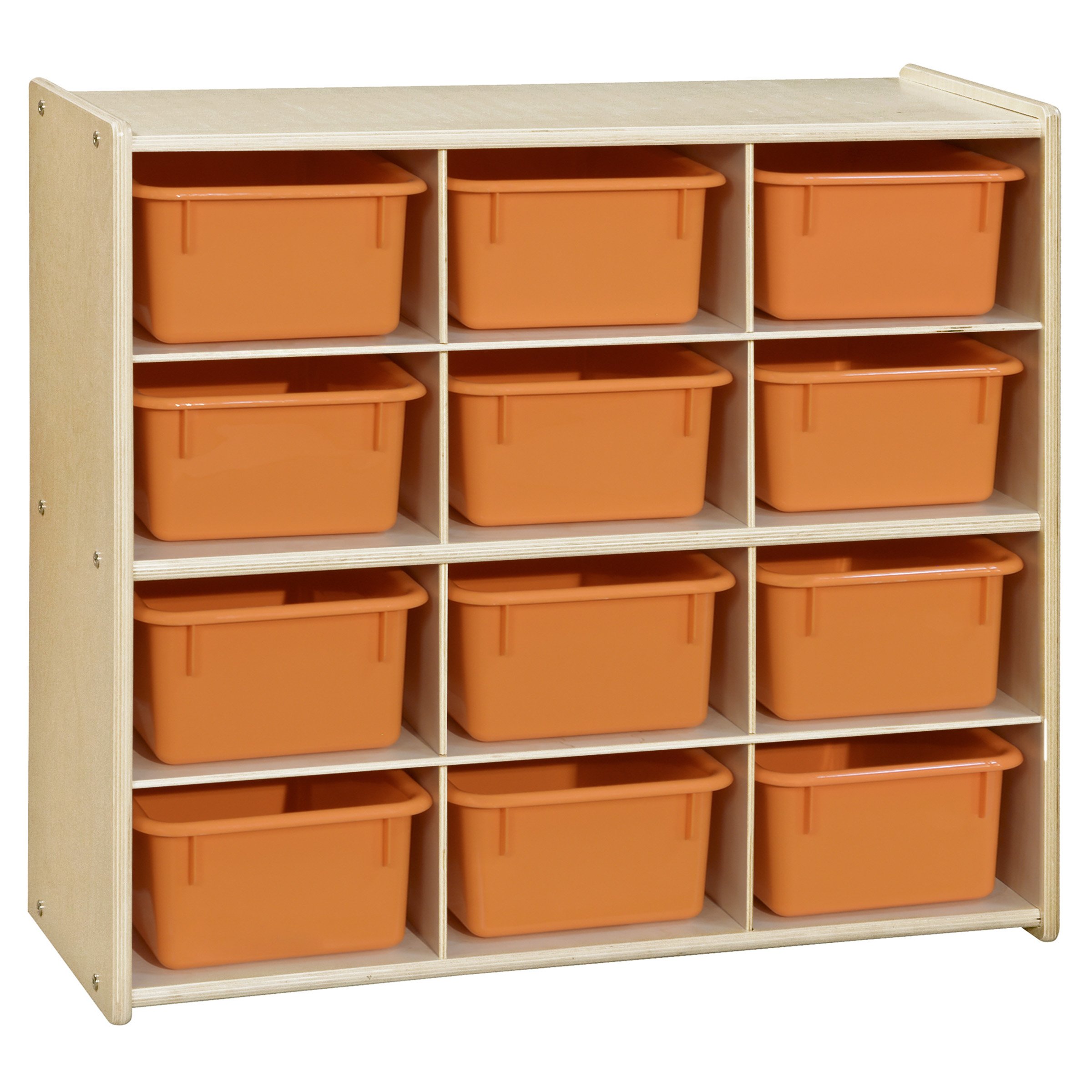 Contender 12-Cube Storage Cabinet with Orange Tray - Kids Art Supplies Organizer, Montessori Classroom & Homeschool Storage Unit [Fully Assembled] - Perfect for Playrooms, Daycares & Homeschool Classrooms