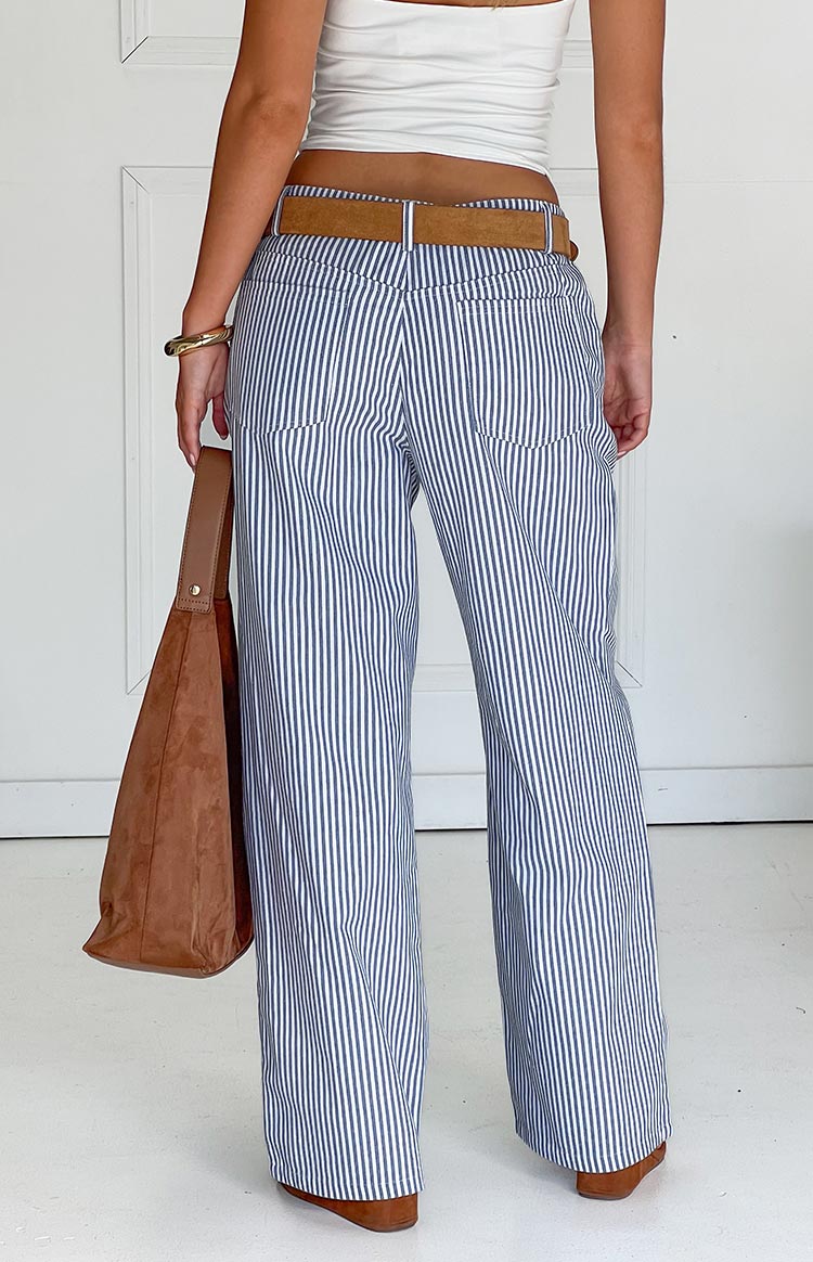 Amity Navy Stripe Mid Rise Straight Leg Jeans for Women - Comfortable Stretch Denim Pants, Casual & Office Wear, Perfect for Everyday Outfits and Work Attire