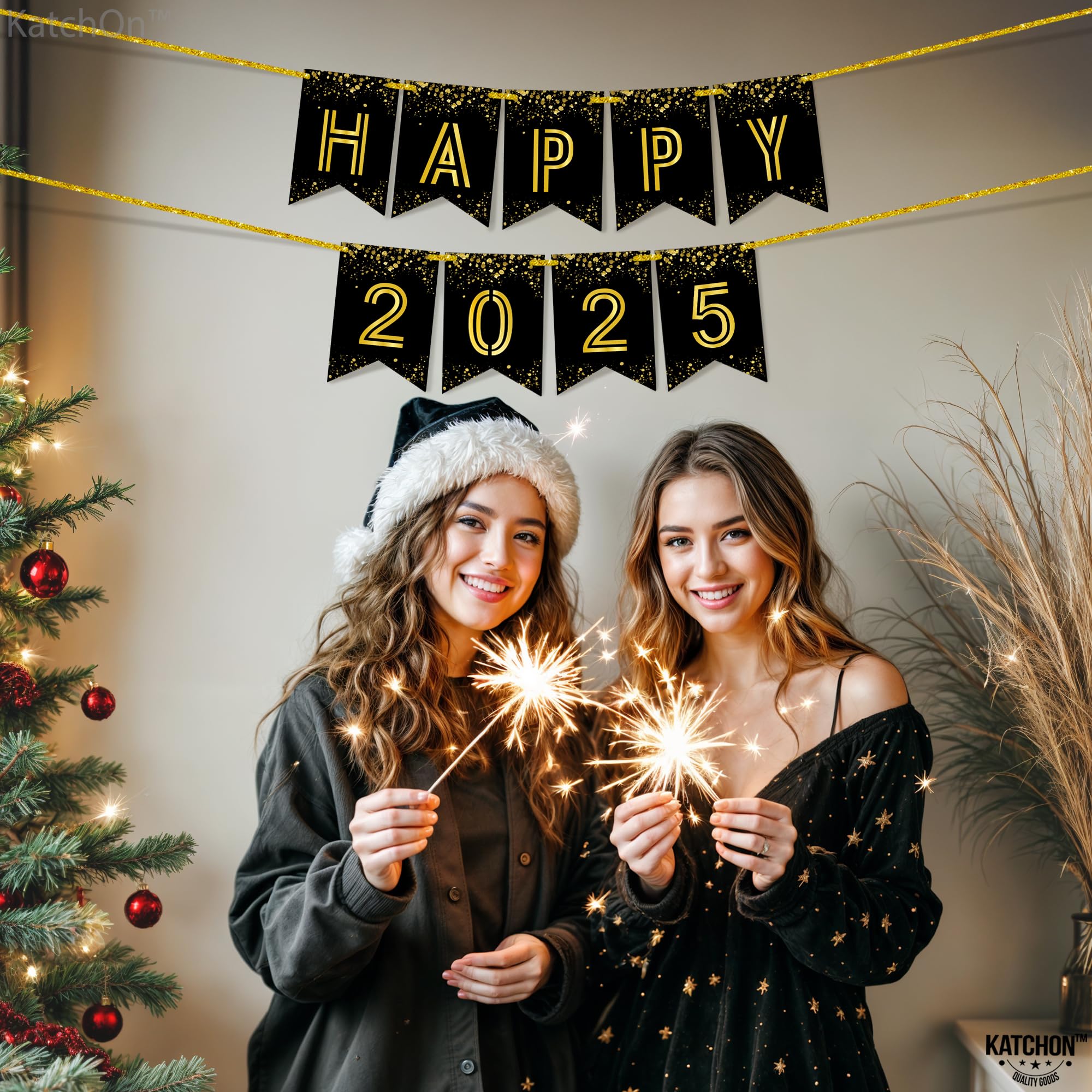 Katchon 10 Feet Shiny Graduation Banner 2025 - Black Gold Large Graduation Sign for Class of 2025 Decorations | No DIY | Perfect for Graduation Parties, School Events & Photo Backdrops