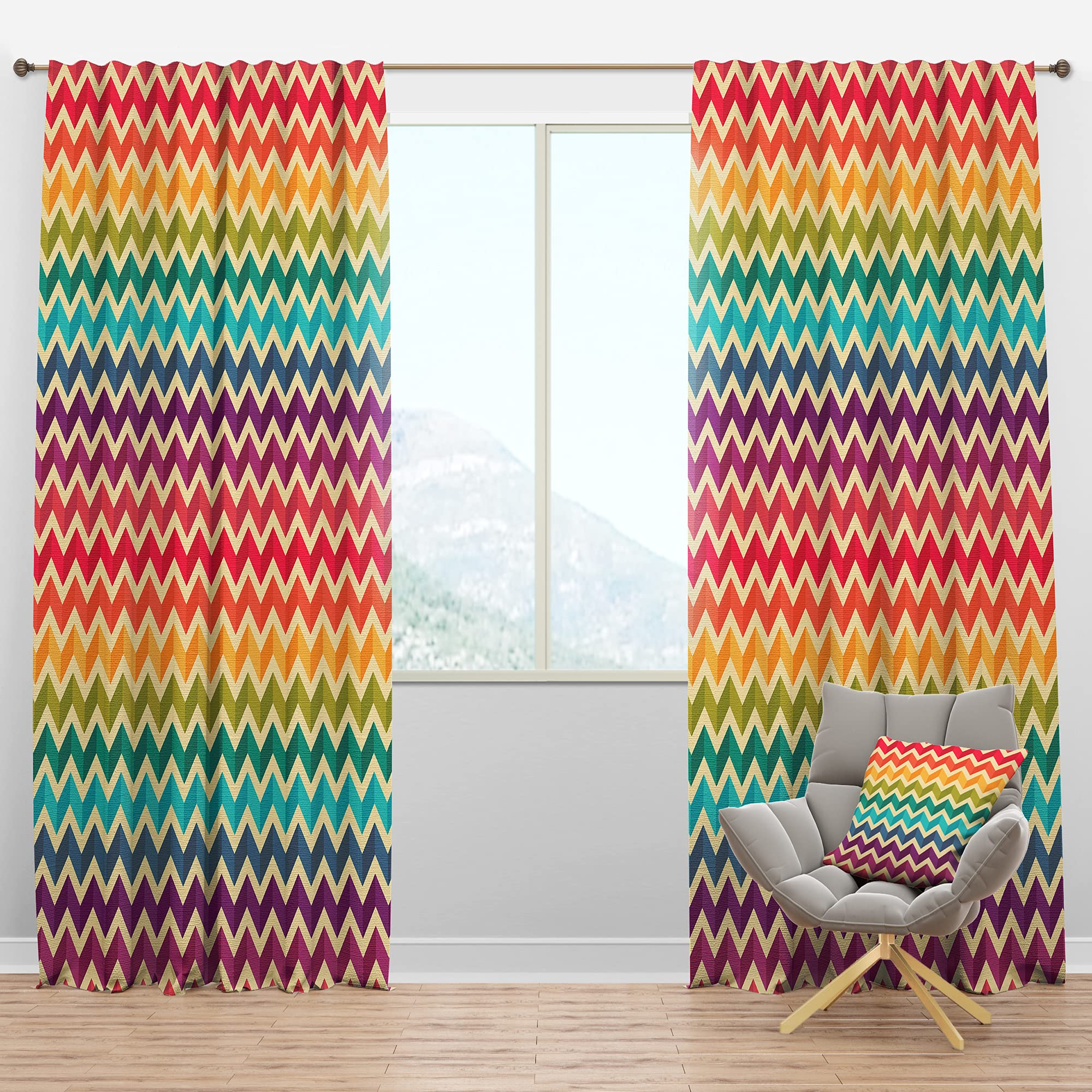 DesignQ Blackout Curtains - Geometric Zigzag Pattern Thermal Insulated Drapes for Bedroom & Living Room (52x108, Single Panel) - Perfect for Light Blocking, Noise Reduction & Energy Efficiency