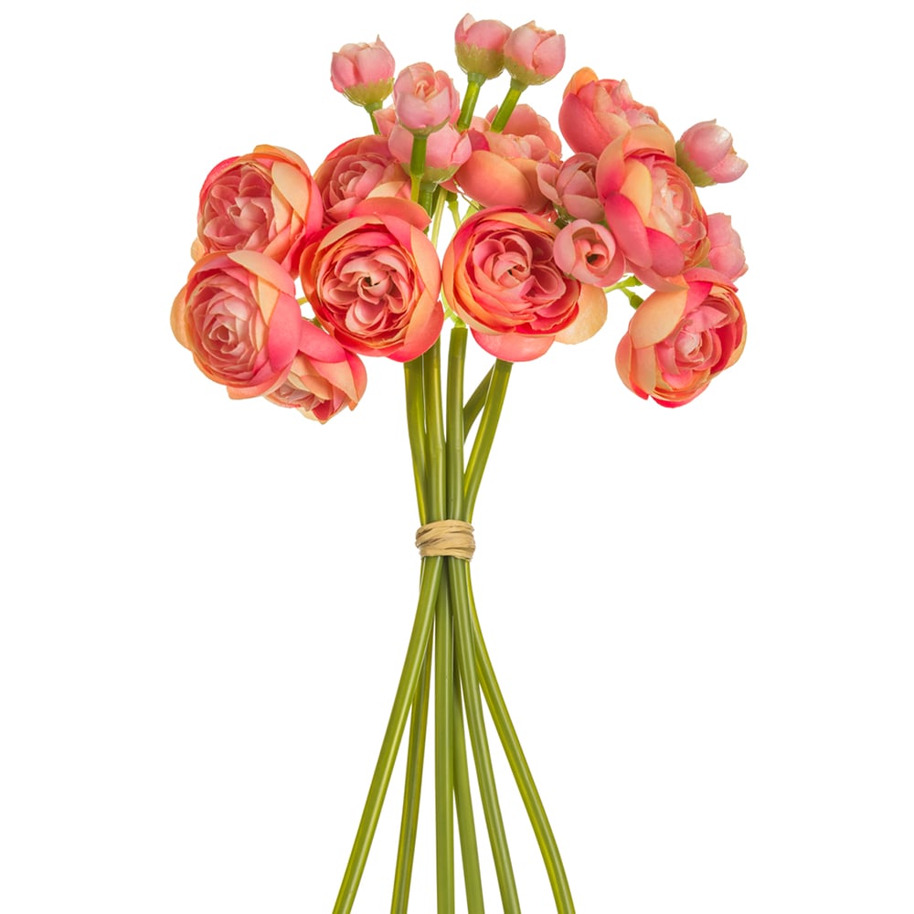 10 Pack Silk Mini Ranunculus Flower Stems - Coral & Pink Artificial Flowers for Home Decor, Wedding Centerpieces, DIY Crafts, and Floral Arrangements